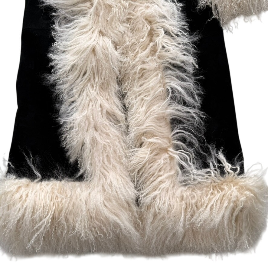 Susanna Chow Women's Dorothy Suede Leather Long Coat Black Mohair New Large — image 5 of 8